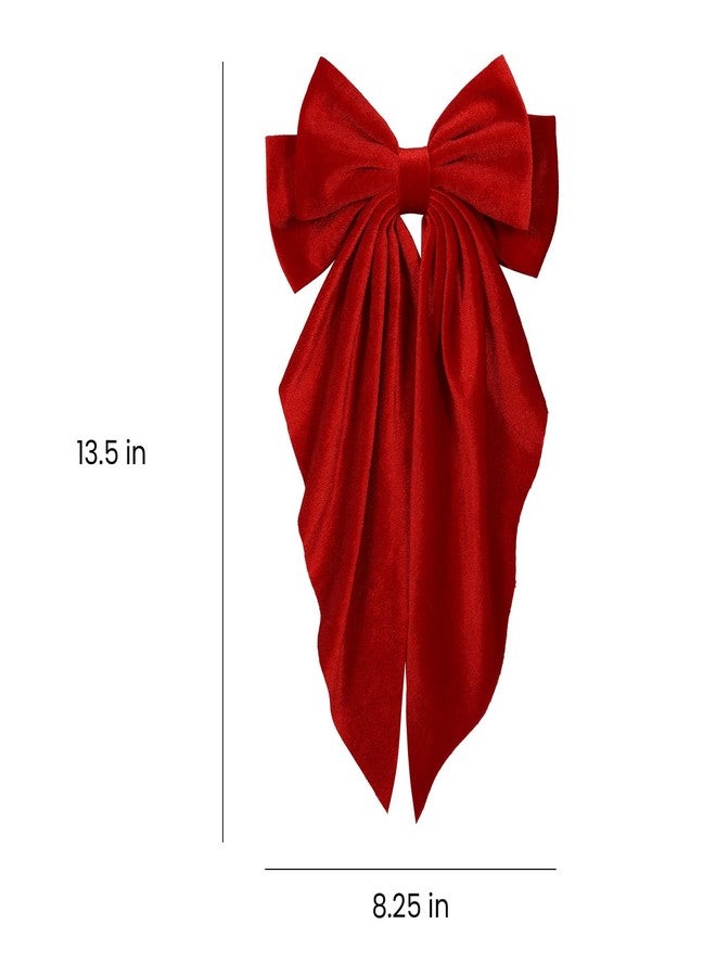 LSVOZ Bright Red Velvet Large Hair Bow Long Tail Bowknot Hair Barrette Clip 8.26 Inch Women Girls Fall Winter Ponytail Holder Hair Accessories - Image 5